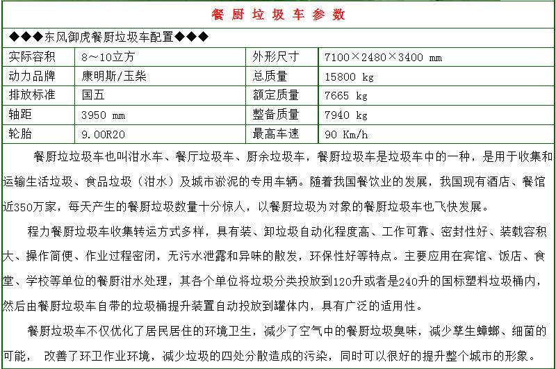東風(fēng)華神8-10方餐廚垃圾車(chē)詳細(xì)參數(shù)