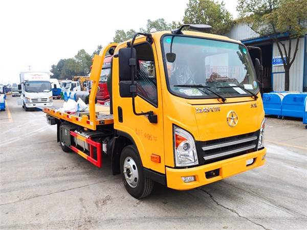 國六大運清障車藍牌一拖二平板清障車